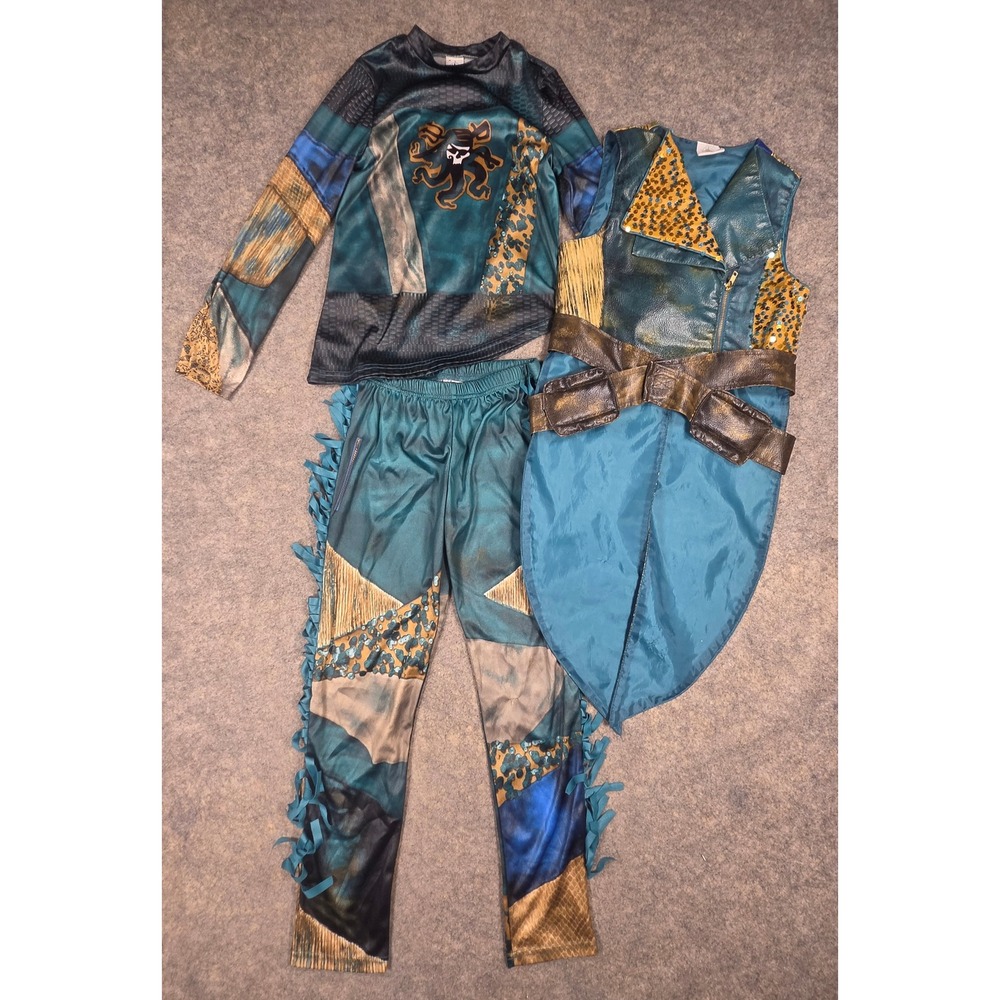 Disney Descendants Uma Costume Set Top Pants Vest Girls Size 7/8 Teal Pirate